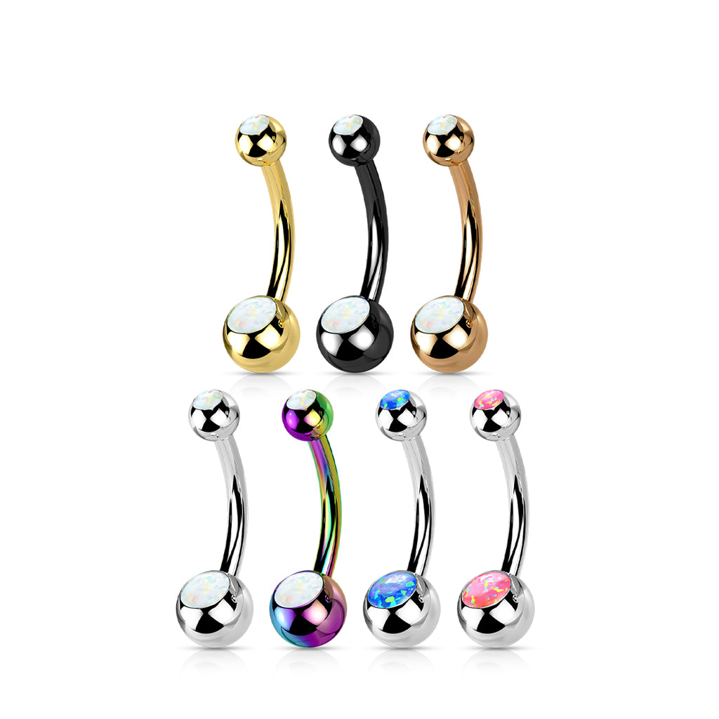 PREMIUM Titanium Rounded Bezel-Set Opal Navel Barbell 14g