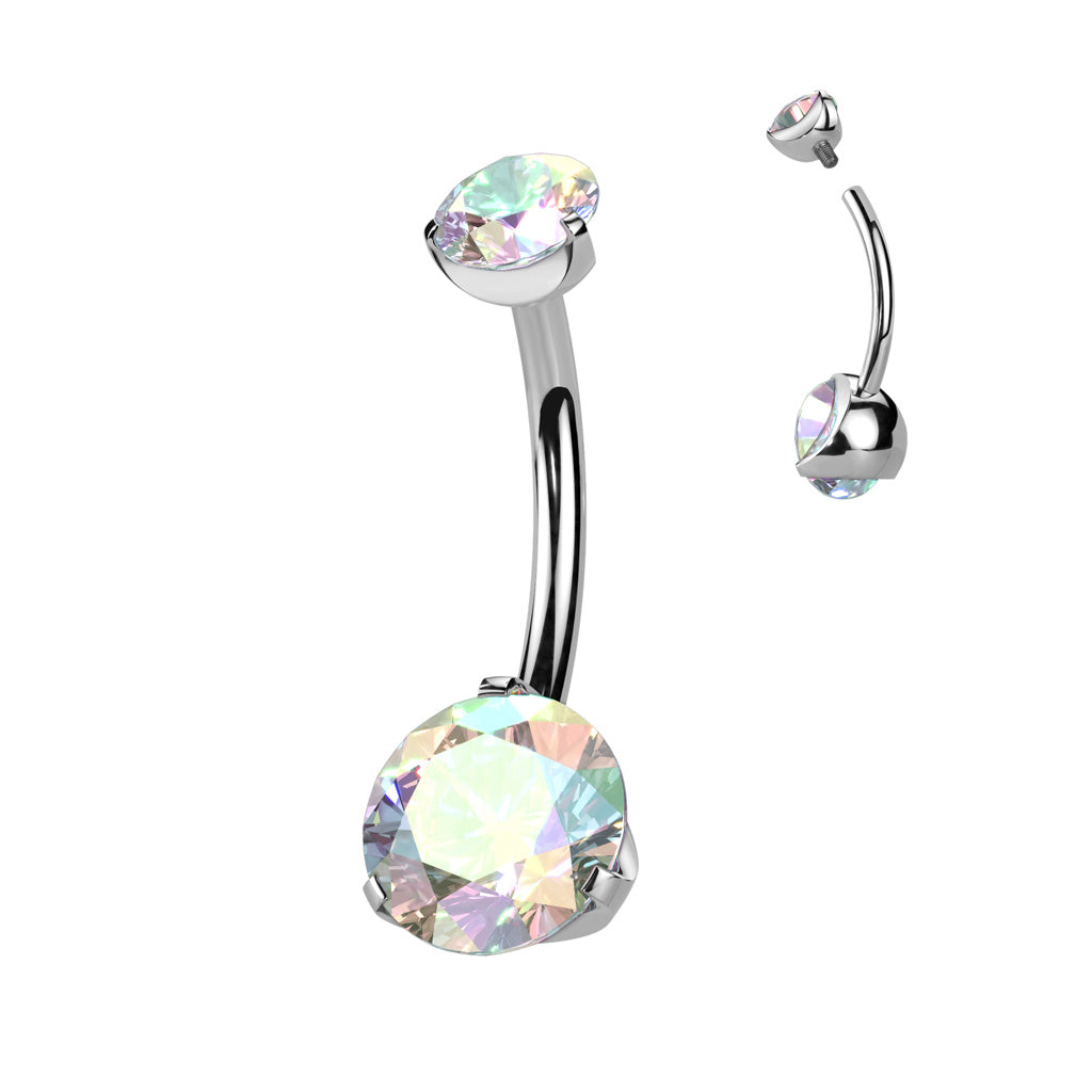 PREMIUM Titanium Round Claw-Set Crystal Navel Barbell 14g