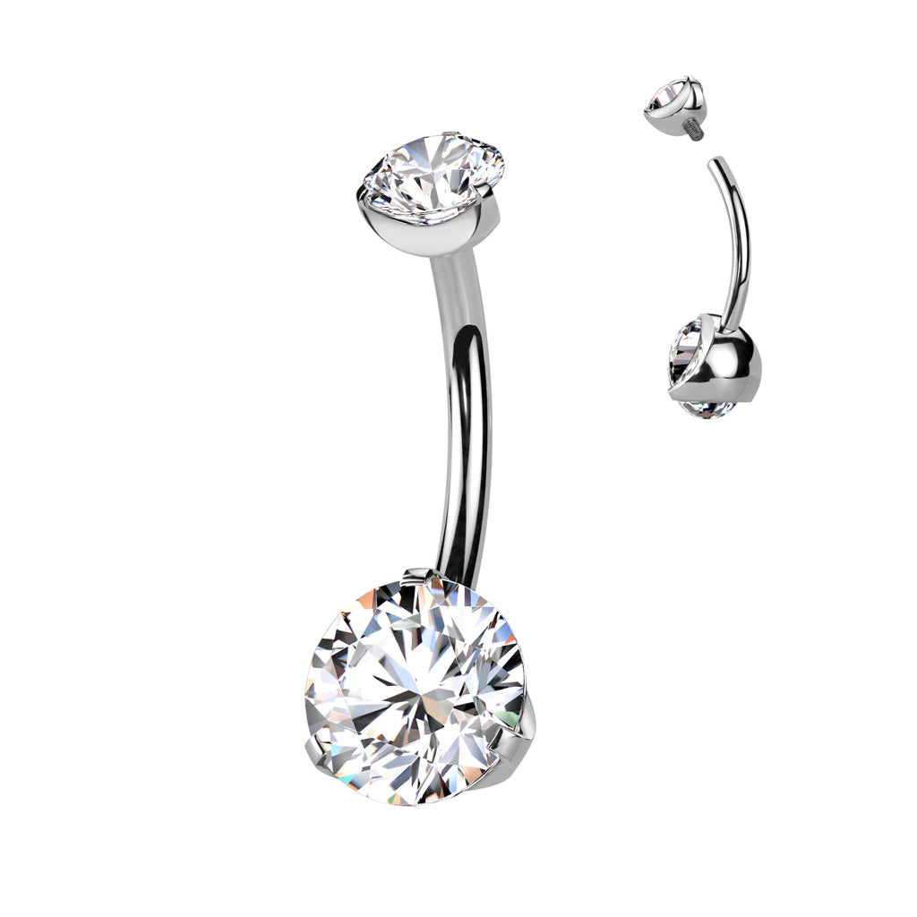 PREMIUM Titanium Round Claw-Set Crystal Navel Barbell 14g