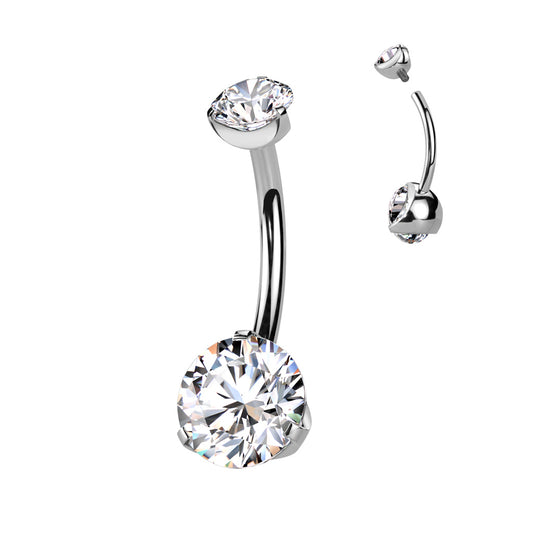 Premium G23 Titanium Round Claw-Set Crystal Navel Barbell 14g