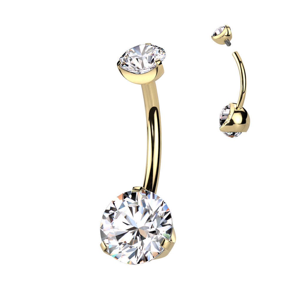 PREMIUM Titanium Round Claw-Set Crystal Navel Barbell 14g