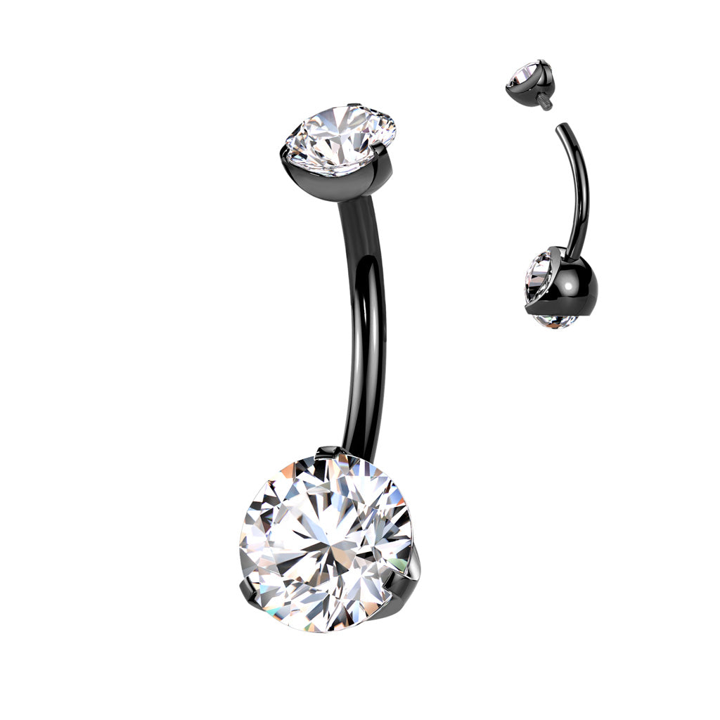 PREMIUM Titanium Round Claw-Set Crystal Navel Barbell 14g