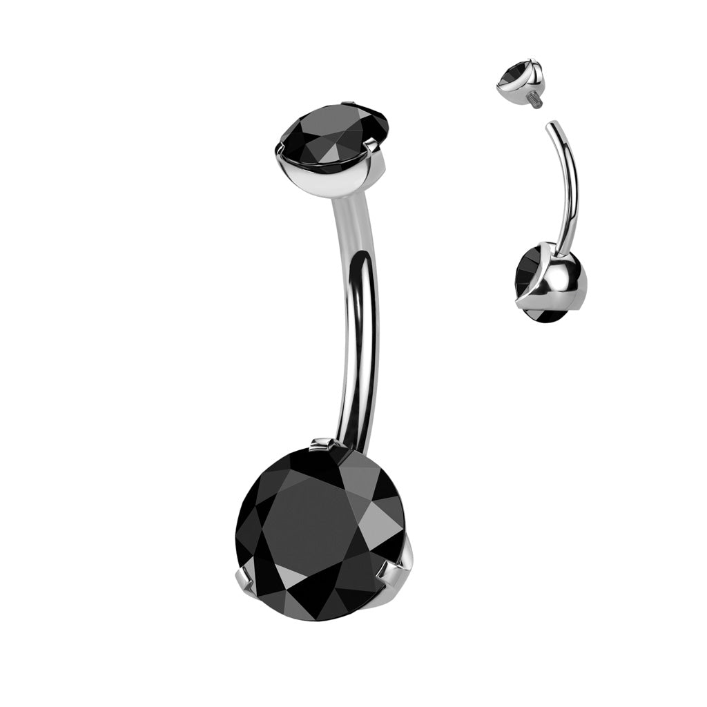PREMIUM Titanium Round Claw-Set Crystal Navel Barbell 14g