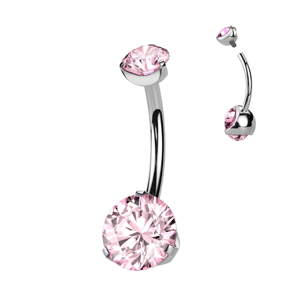 PREMIUM Titanium Round Claw-Set Crystal Navel Barbell 14g