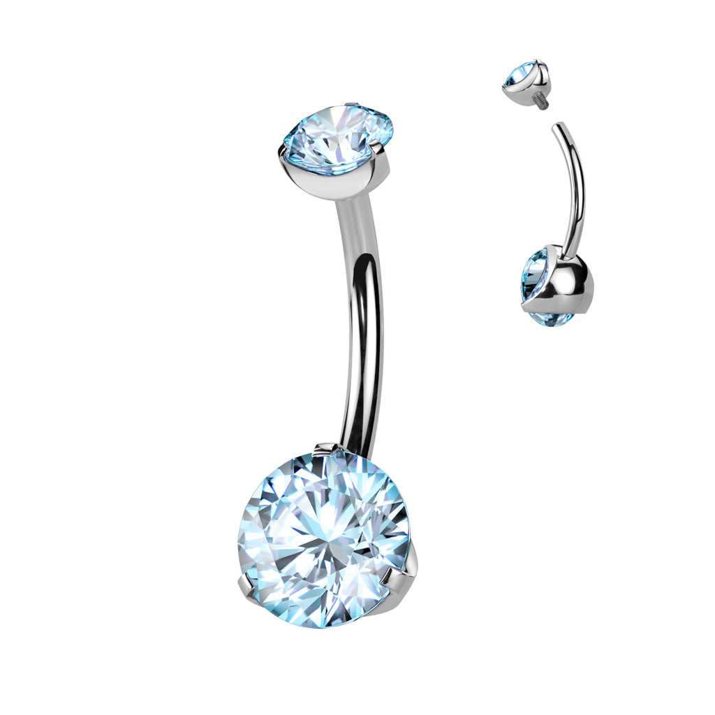 PREMIUM Titanium Round Claw-Set Crystal Navel Barbell 14g