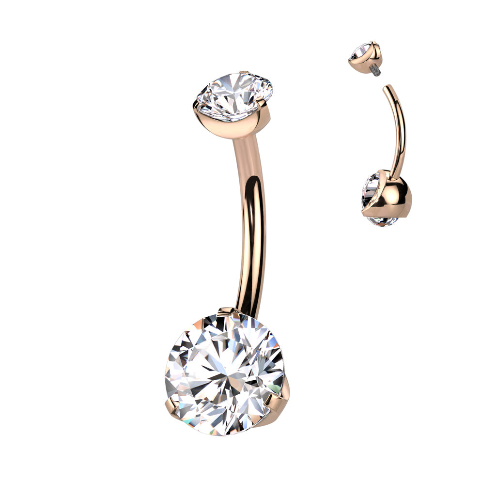 PREMIUM Titanium Round Claw-Set Crystal Navel Barbell 14g