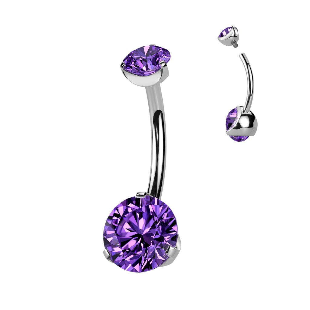 PREMIUM Titanium Round Claw-Set Crystal Navel Barbell 14g