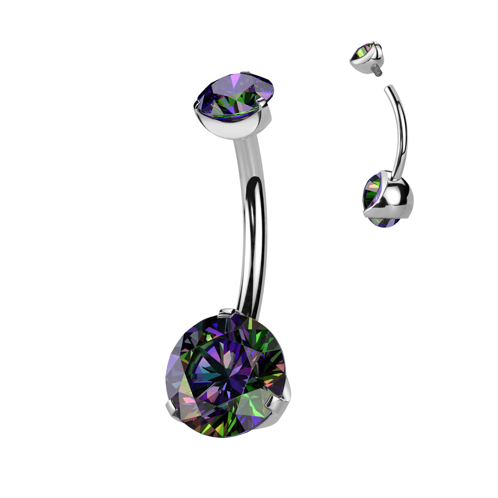PREMIUM Titanium Round Claw-Set Crystal Navel Barbell 14g