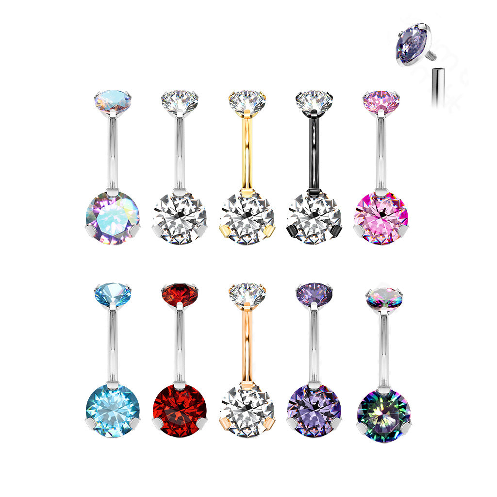 PREMIUM Titanium Round Claw-Set Crystal Navel Barbell 14g