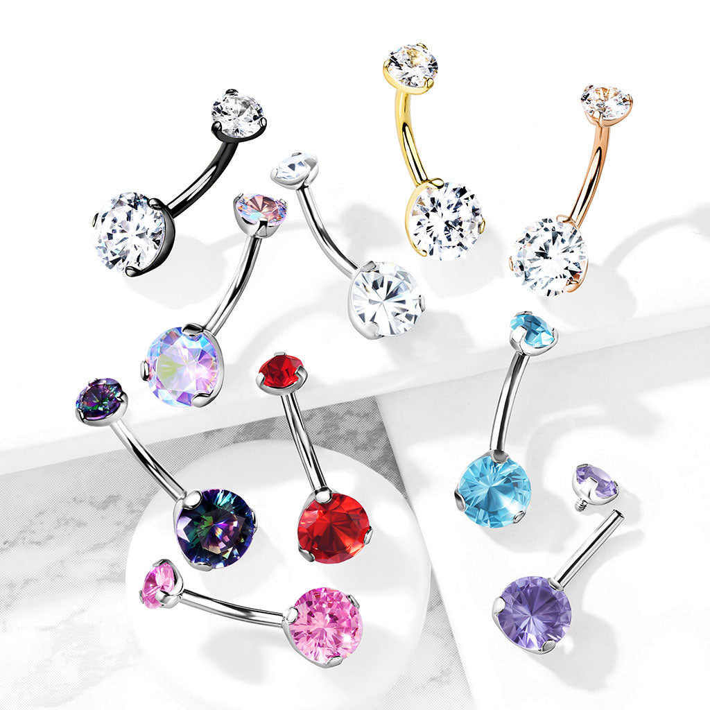 PREMIUM Titanium Round Claw-Set Crystal Navel Barbell 14g