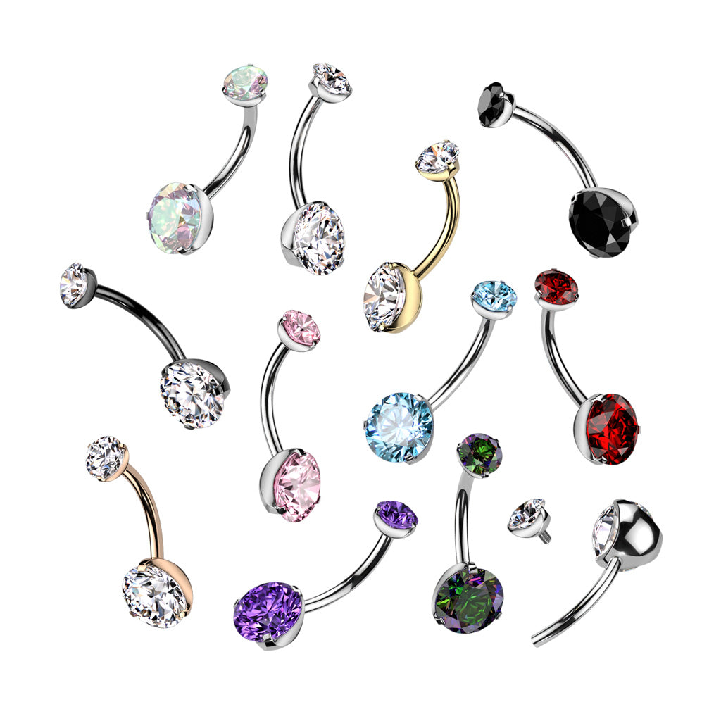 PREMIUM Titanium Round Claw-Set Crystal Navel Barbell 14g