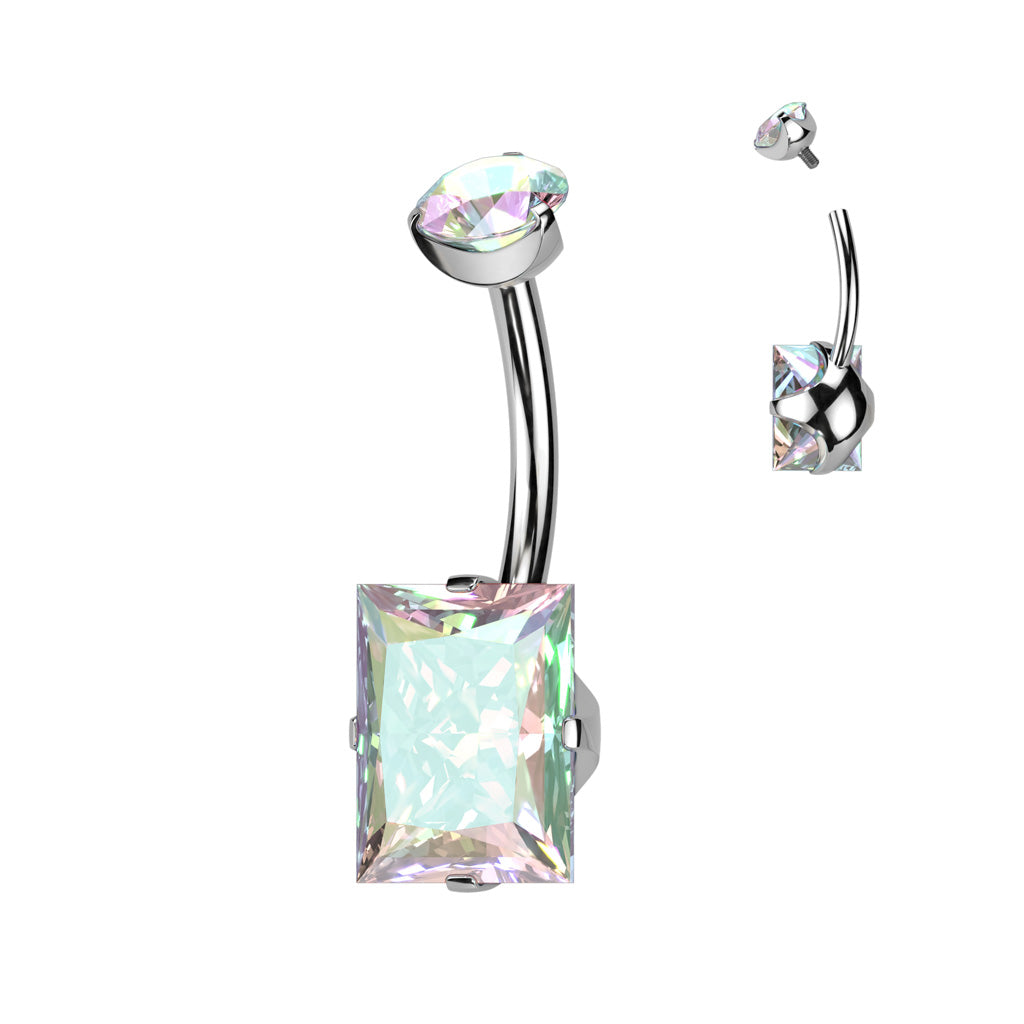 PREMIUM Titanium Square Claw-Set Crystal Navel Barbell 14g