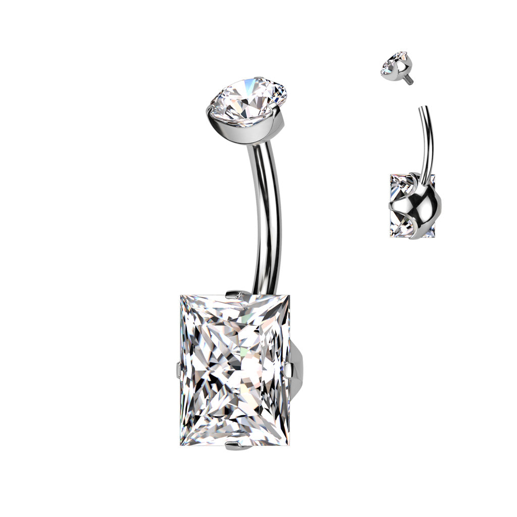 PREMIUM Titanium Square Claw-Set Crystal Navel Barbell 14g