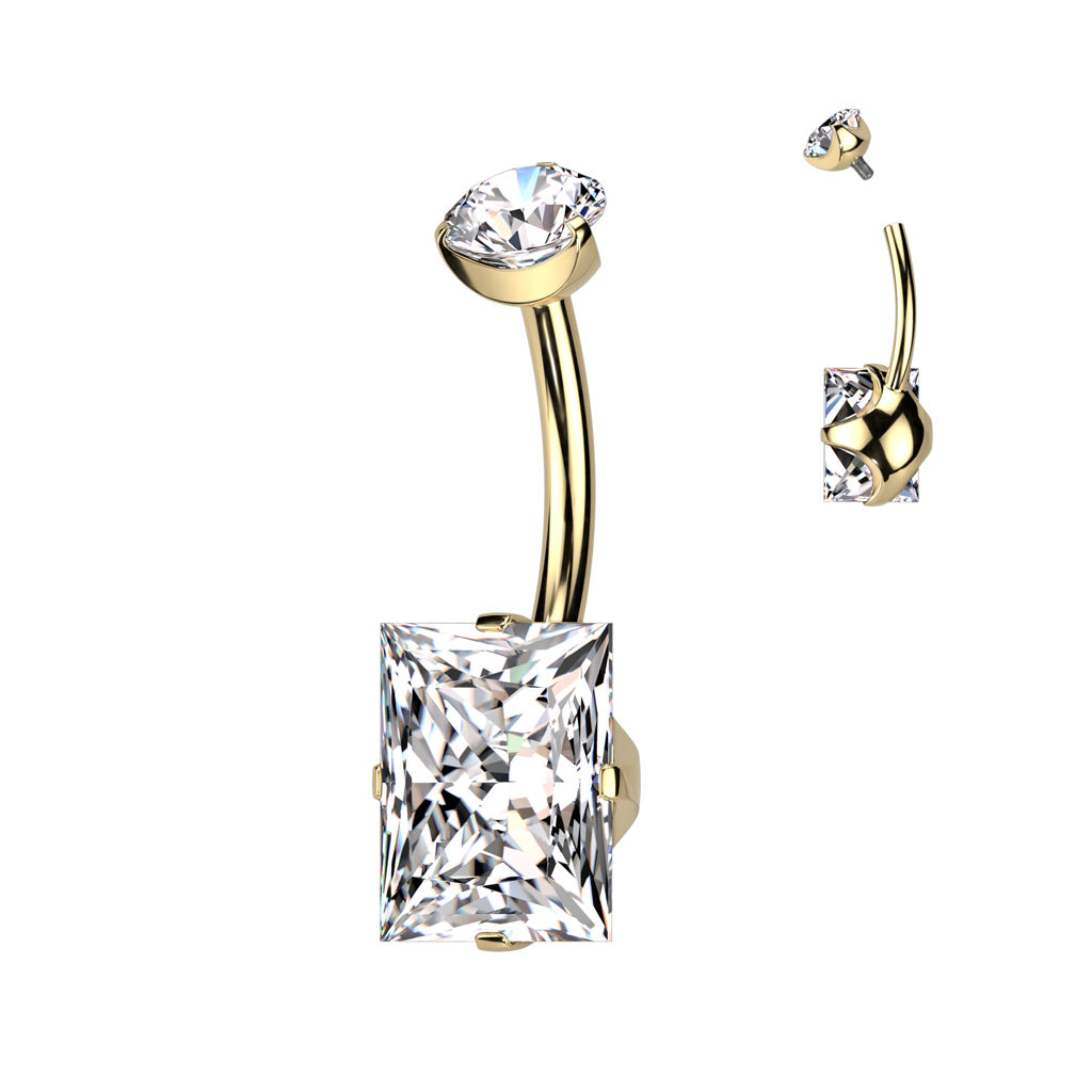 PREMIUM Titanium Square Claw-Set Crystal Navel Barbell 14g