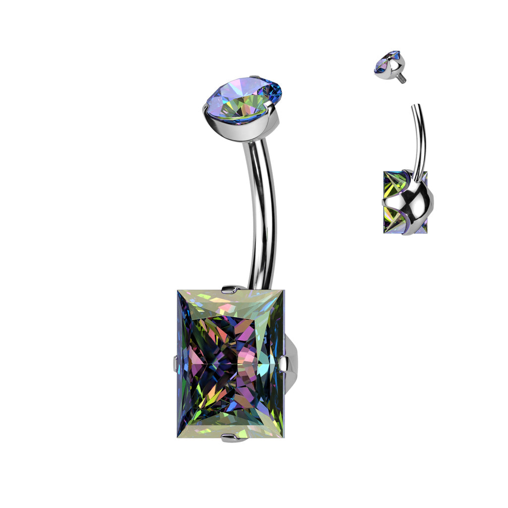 PREMIUM Titanium Square Claw-Set Crystal Navel Barbell 14g