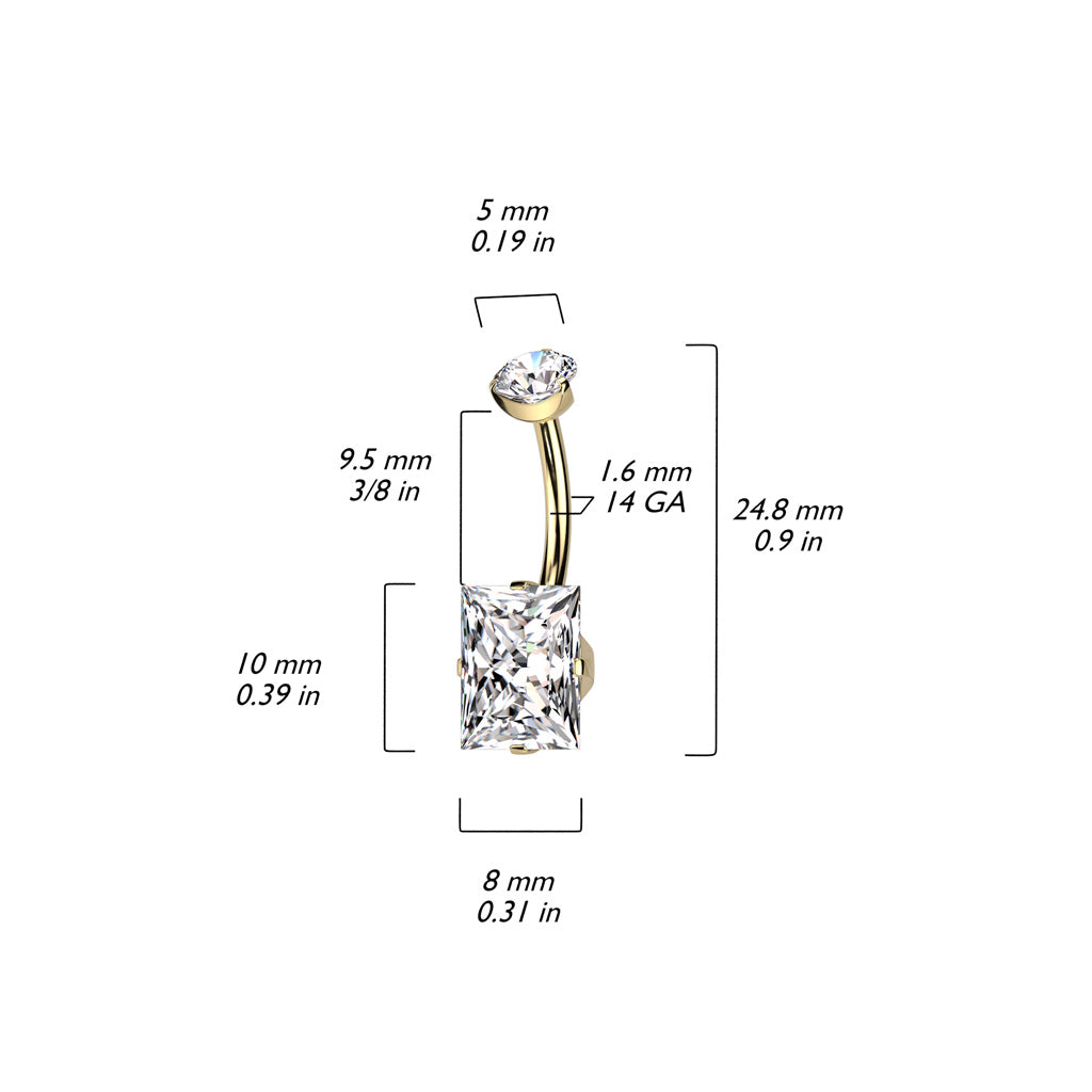 PREMIUM Titanium Square Claw-Set Crystal Navel Barbell 14g