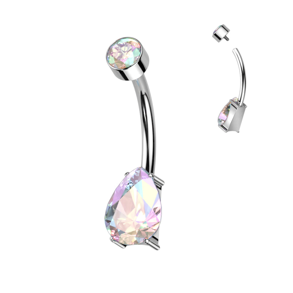 PREMIUM Double Crystal Teardrop Navel Barbell 14g