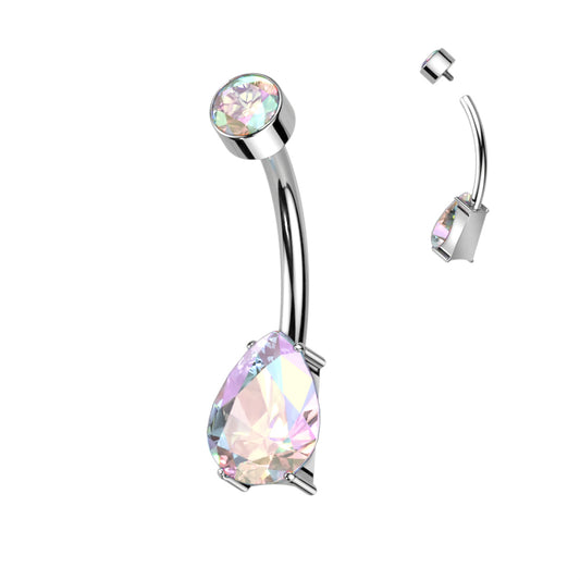 Premium Double Crystal Teardrop Navel Barbell 14g