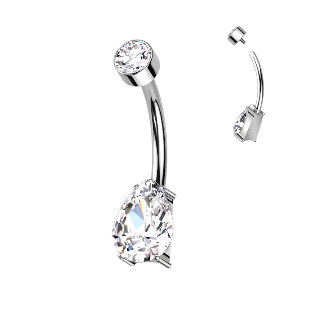 PREMIUM Double Crystal Teardrop Navel Barbell 14g
