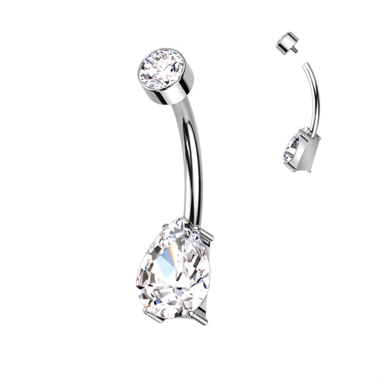 Premium G23 Titanium Bezel + Claw-Set Crystal Navel Barbell 14g