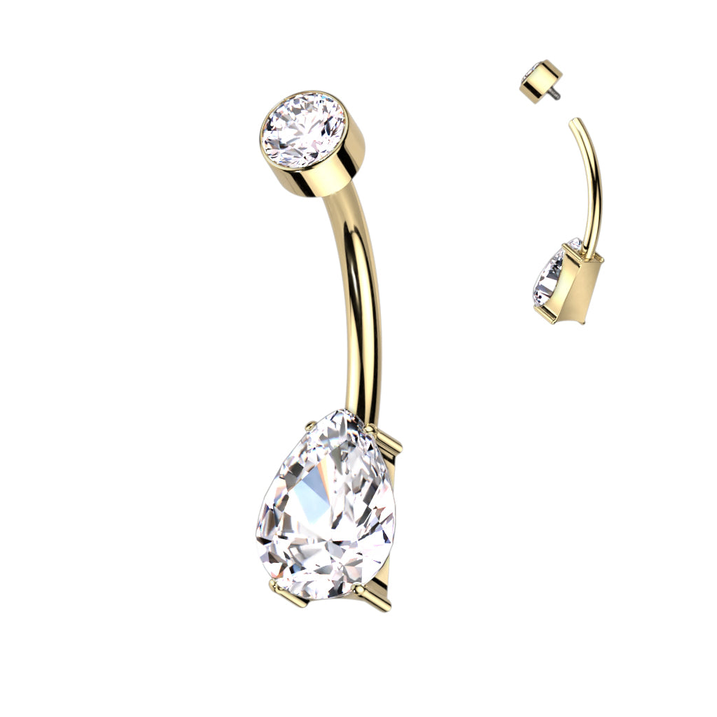 PREMIUM Double Crystal Teardrop Navel Barbell 14g