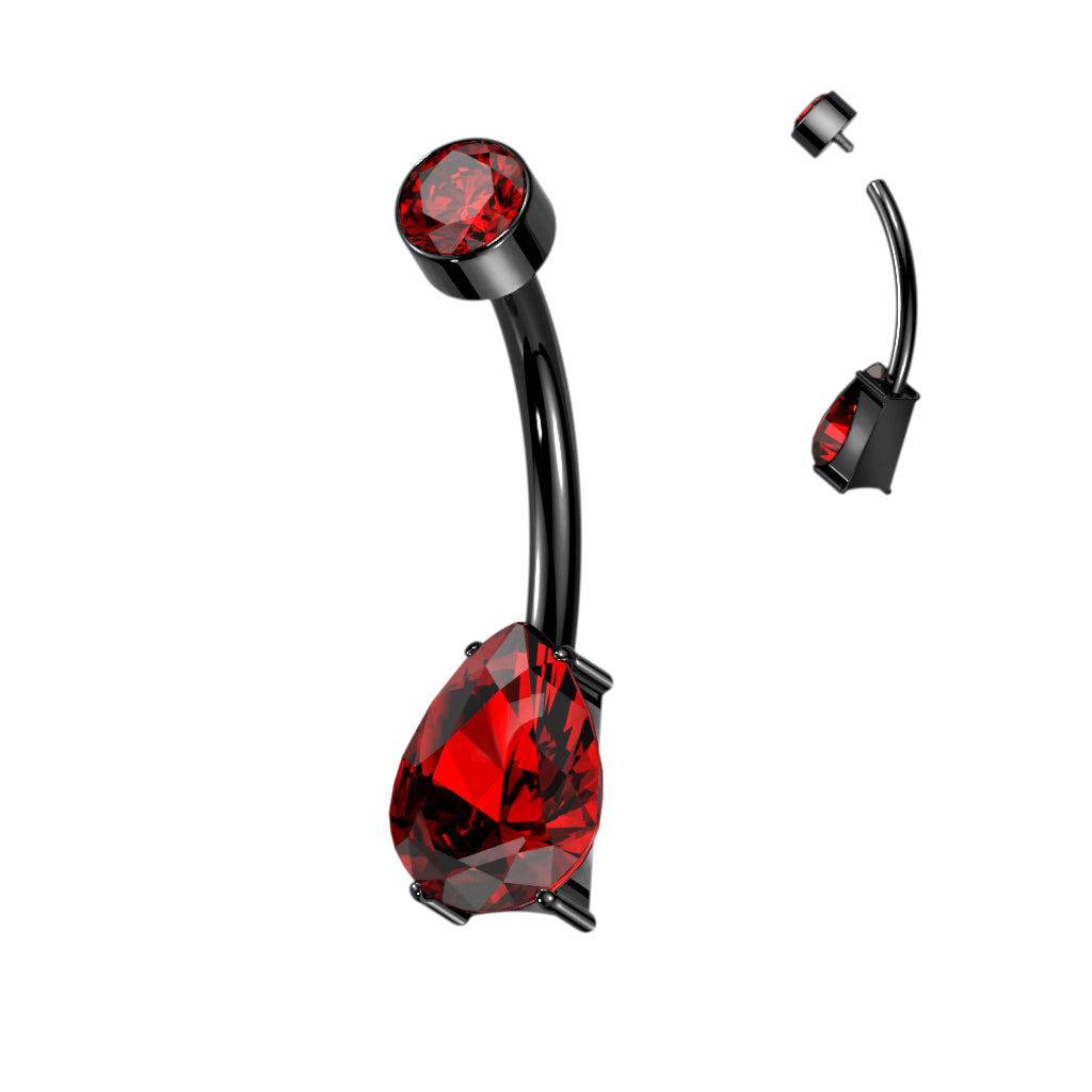 PREMIUM Double Crystal Teardrop Navel Barbell 14g