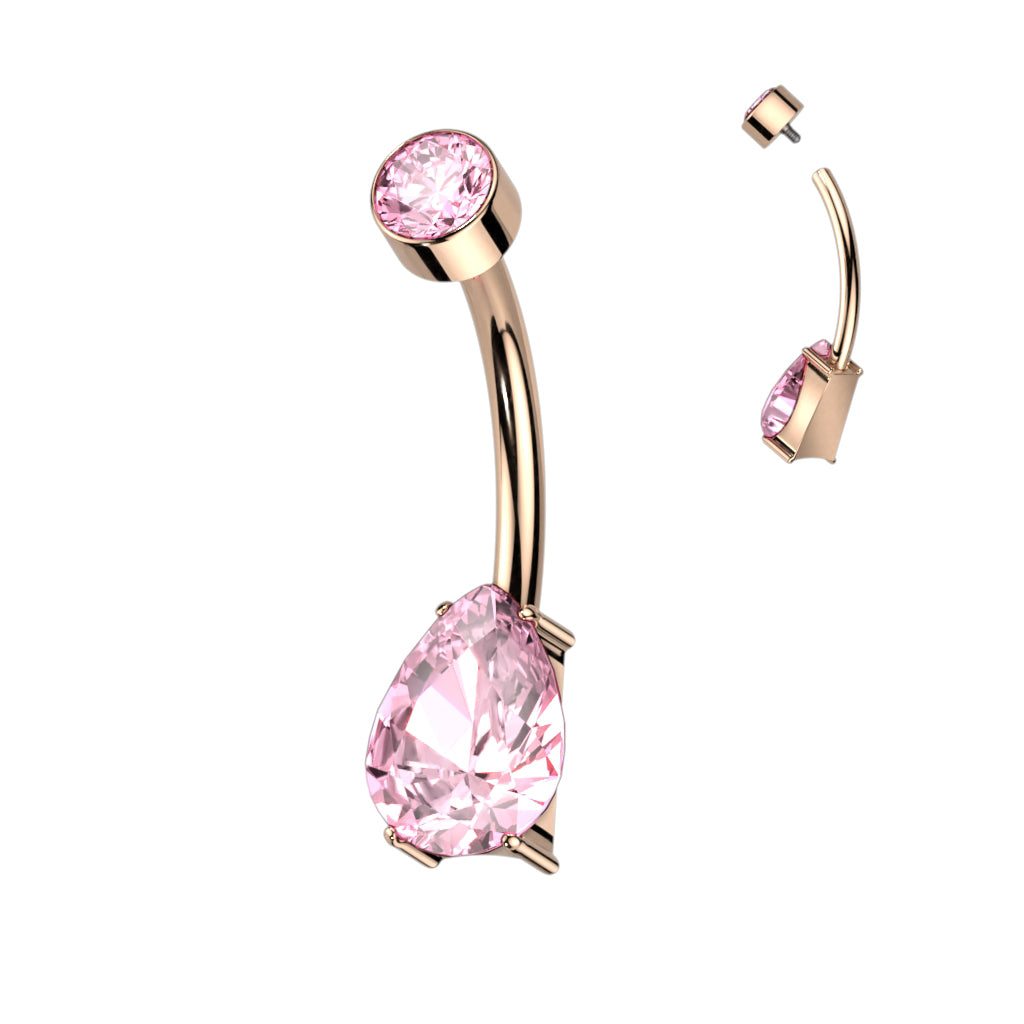 PREMIUM Double Crystal Teardrop Navel Barbell 14g