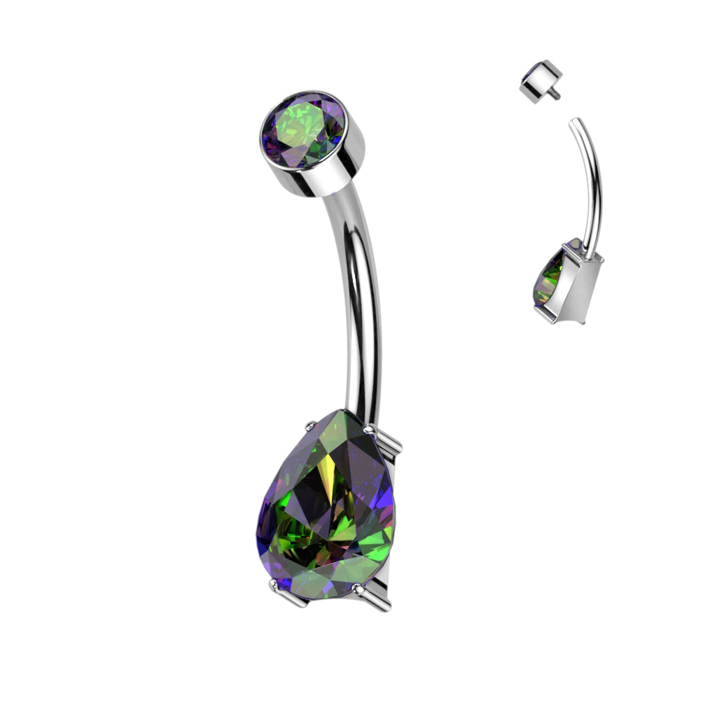 PREMIUM Double Crystal Teardrop Navel Barbell 14g