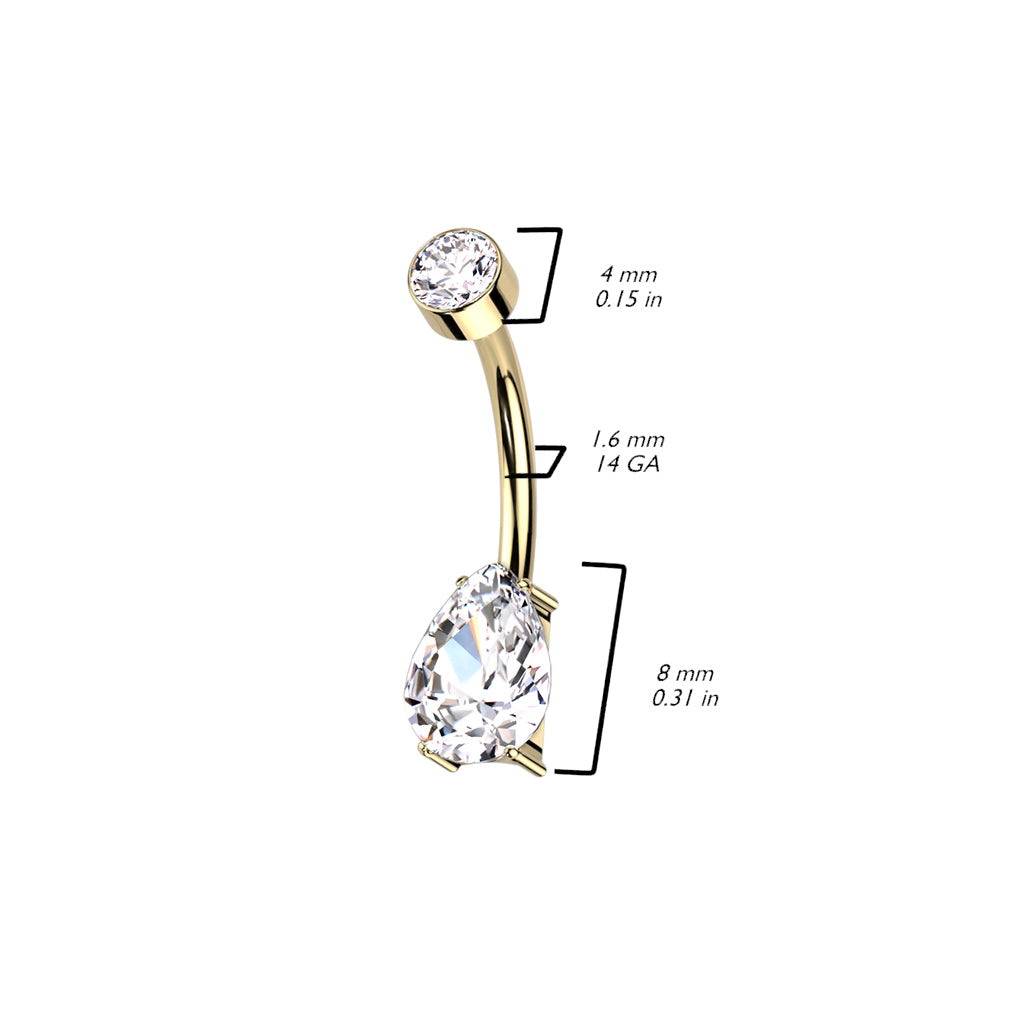 PREMIUM Double Crystal Teardrop Navel Barbell 14g