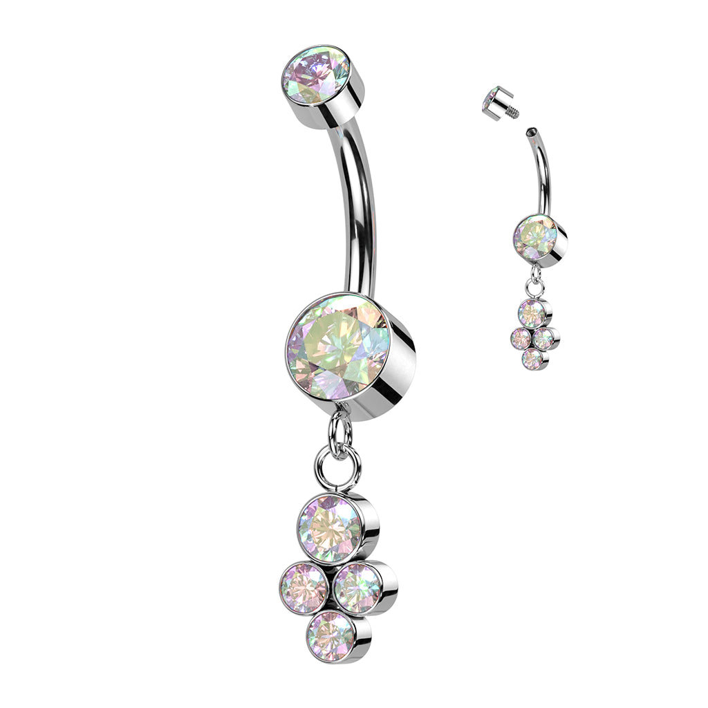 PREMIUM Titanium Bezel-Set Crystal Quad Cluster Navel Dangle 14g