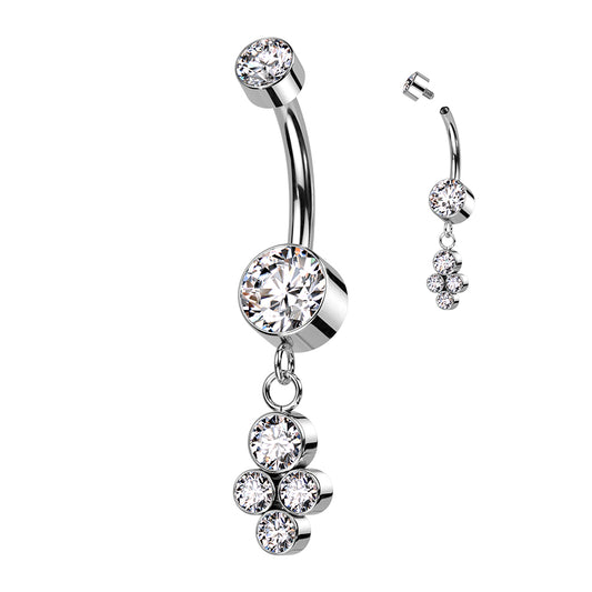 Premium G23 Titanium Bezel-Set Crystal Quad Cluster Navel Dangle 14g