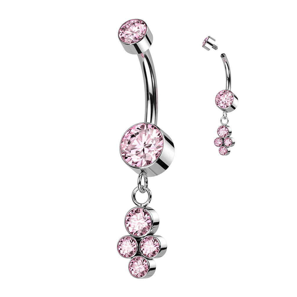 PREMIUM Titanium Bezel-Set Crystal Quad Cluster Navel Dangle 14g