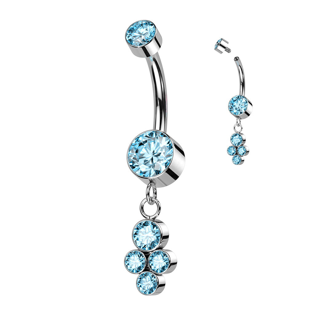 PREMIUM Titanium Bezel-Set Crystal Quad Cluster Navel Dangle 14g