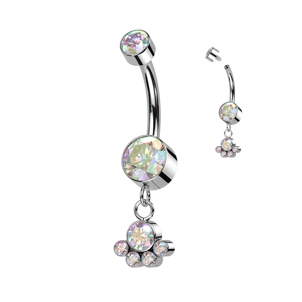 PREMIUM Titanium Bezel-Set Crystal Cluster Navel Dangle 14g