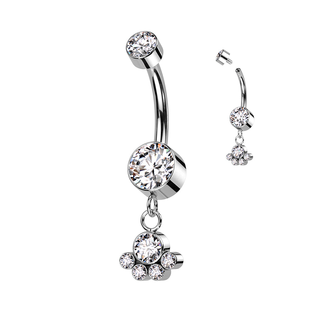 PREMIUM Titanium Bezel-Set Crystal Cluster Navel Dangle 14g