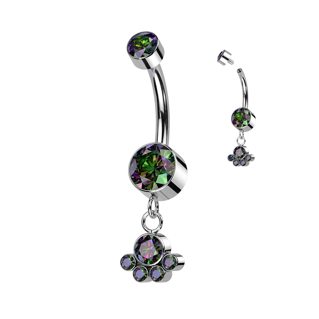 PREMIUM Titanium Bezel-Set Crystal Cluster Navel Dangle 14g