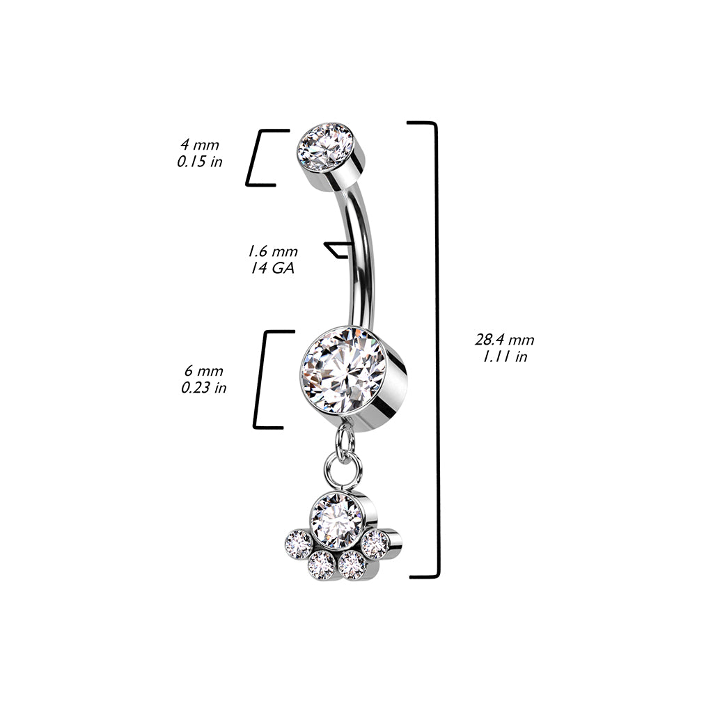 PREMIUM Titanium Bezel-Set Crystal Cluster Navel Dangle 14g
