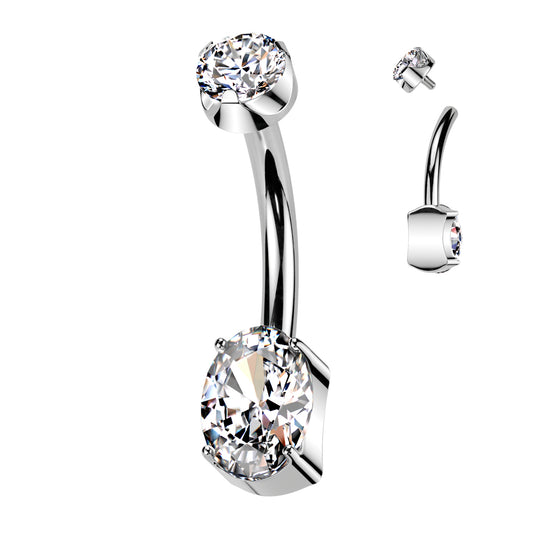 Premium G23 Titanium Oval Claw-Set Crystal Navel Barbell 14g