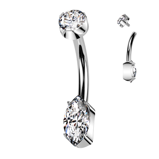 Premium G23 Titanium Marquise Claw-Set Crystal Navel Barbell 14g