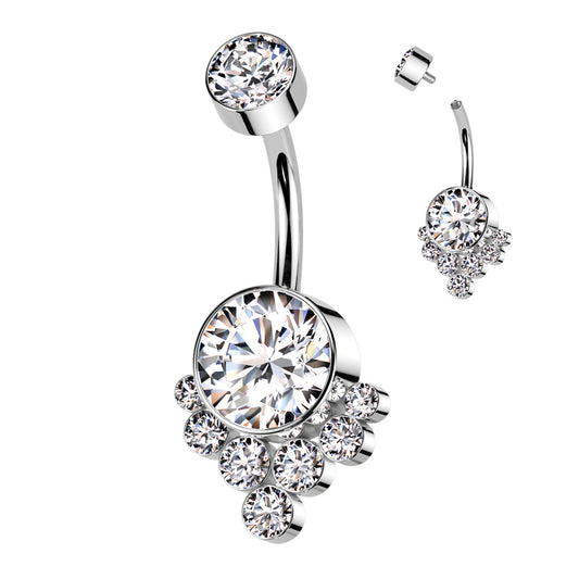 Premium G23 Titanium Bezel-Set Cluster Navel Barbell 14g