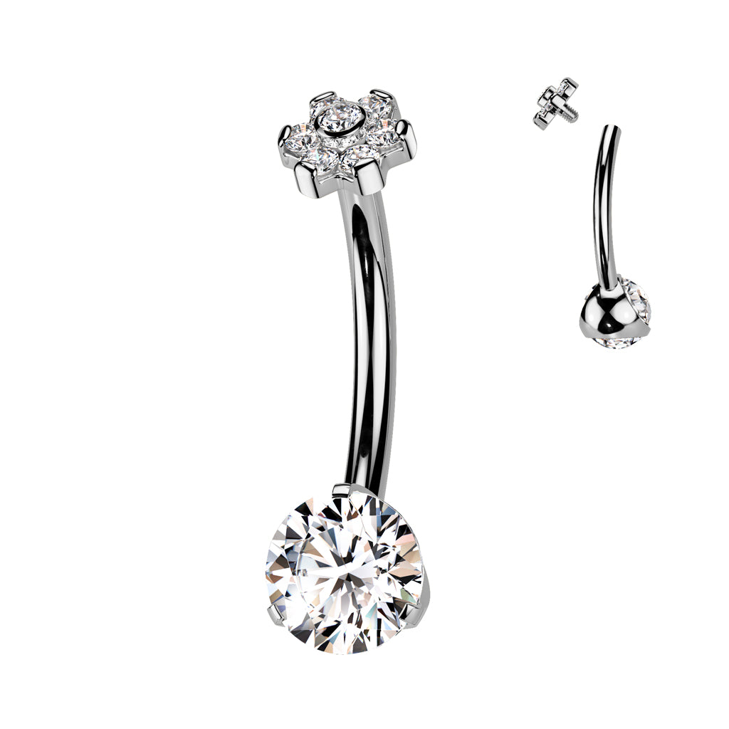PREMIUM Titanium Claw-Set Crystal Flower Navel Barbell 14g