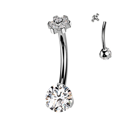 Premium G23 Titanium Claw-Set Crystal Flower Navel Barbell 14g