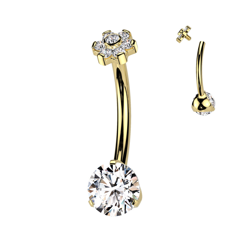 PREMIUM Titanium Claw-Set Crystal Flower Navel Barbell 14g