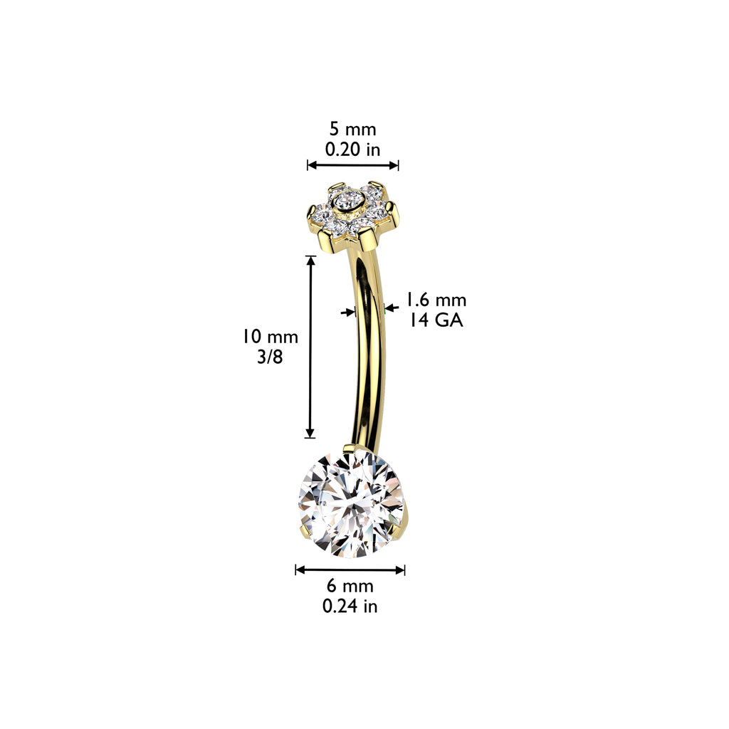 PREMIUM Titanium Claw-Set Crystal Flower Navel Barbell 14g