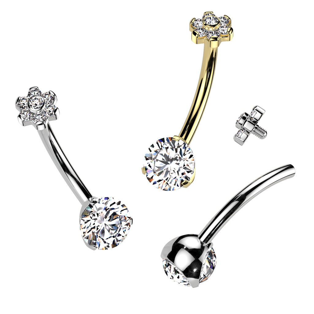 PREMIUM Titanium Claw-Set Crystal Flower Navel Barbell 14g
