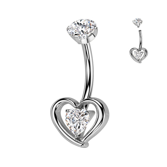 Premium Crystal Accent Heart Navel Dangle 14g