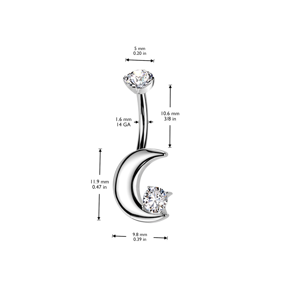 Premium G23 Titanium Moon Claw-Set Crystal Belly Barbell 14g