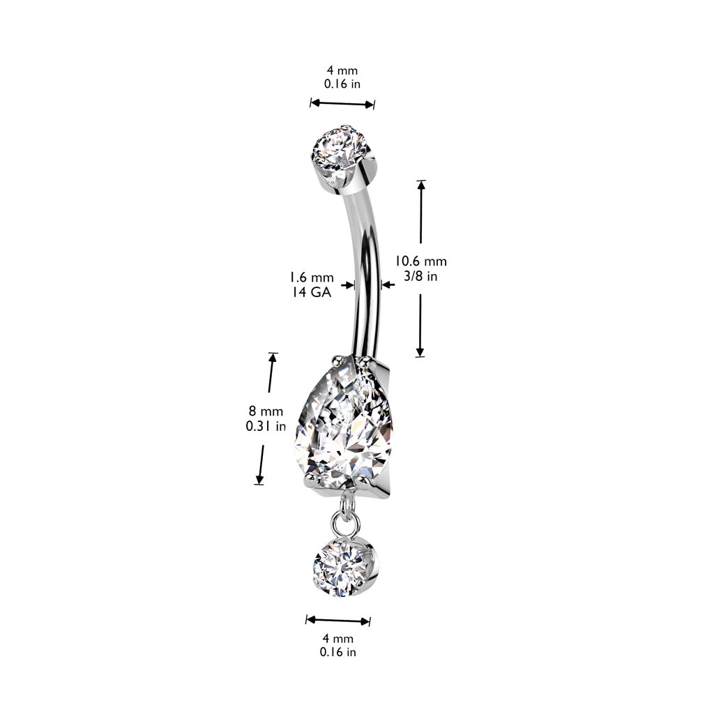 PREMIUM Titanium Tear Drop Chain Navel Dangle 14g