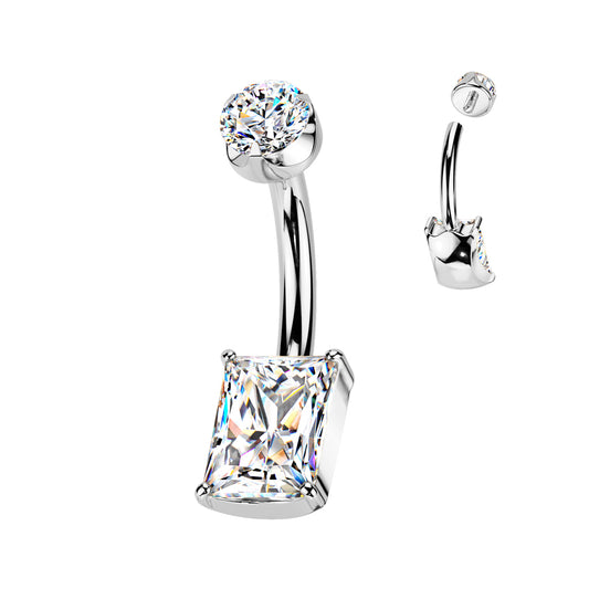 Premium G23 Titanium Rounded Square Cut Crystal Navel Barbell 14g