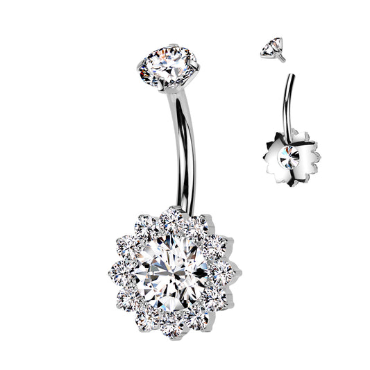 Premium G23 Titanium Crystal Flower Cluster Navel Barbell 14g